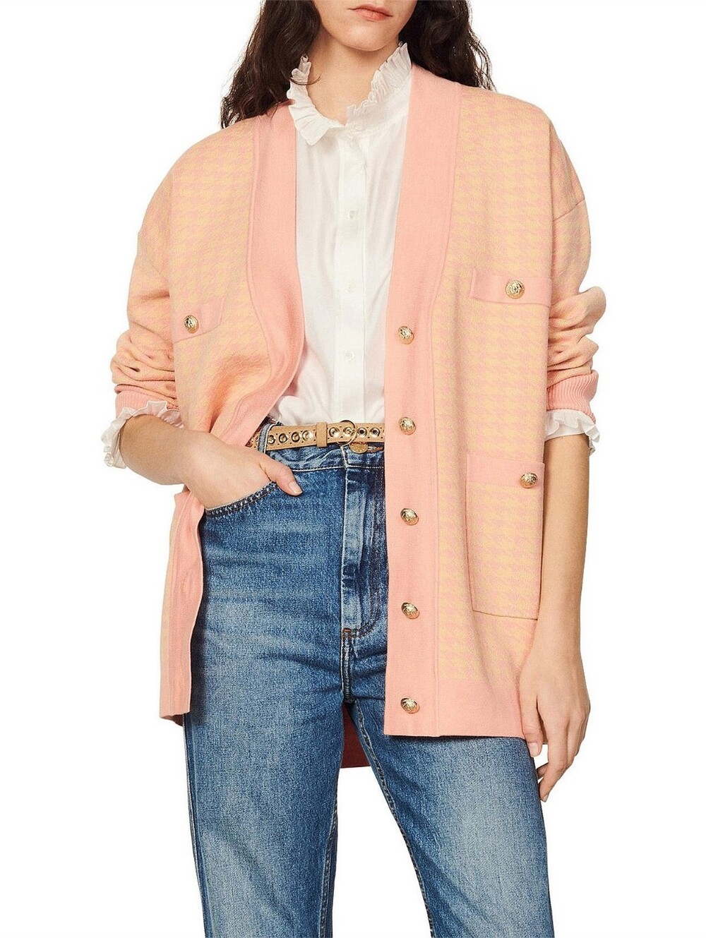 SANDRO | $415 Dane Oversized Houndstooth Cardigan